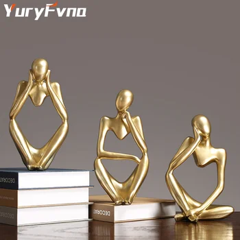 

YuryFvna European Style Abstract Thinker Statue Sculpture Dented Figurine Home Decor Art Crafts Living Room Office Decoration