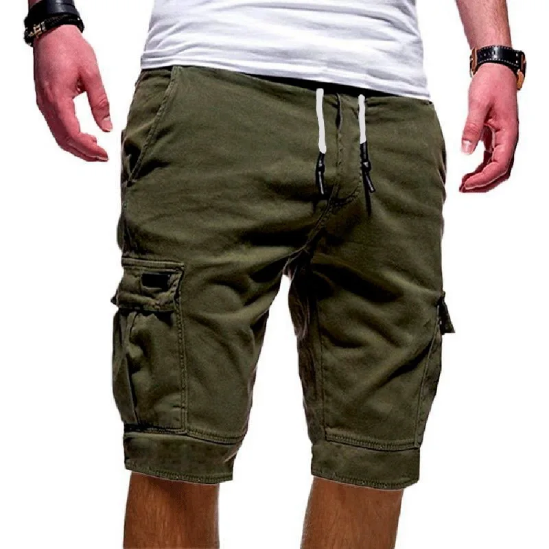 Pantalones cortos informales de verano para hombre, multibolsillo, con cordón de Color sólido, ropa de calle, 2020