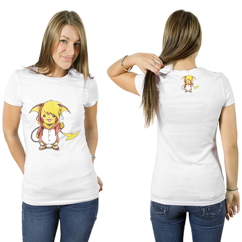 Новинка, женская футболка Pokemon Go, забавный дизайн с Пикачу, Camiseta Mujer, высокое качество, хлопок, круглый вырез, повседневные, короткий рукав, топы для девочек - Цвет: white