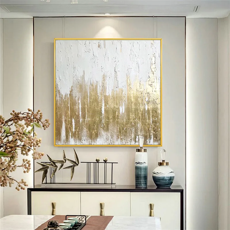 Ручная роспись Классическая индивидуальность золотой белый серый Современная Абстрактная живопись маслом для гостиной