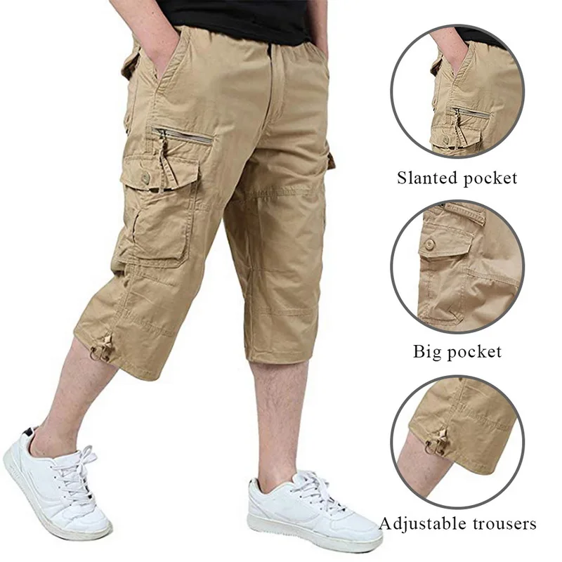 Blog Classic Cargo 3/4 Pants Men Casual Sports Calf Length Military Trousers Vintage Pockets Short Pants Man Tactical Pants