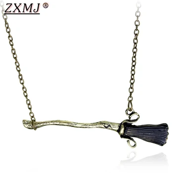 

ZXMJ Harried Magic Broomstick Pendant Necklaces Potters Vintage Bronze Broom Firebolt Necklace For Women And Men jewelry Gift