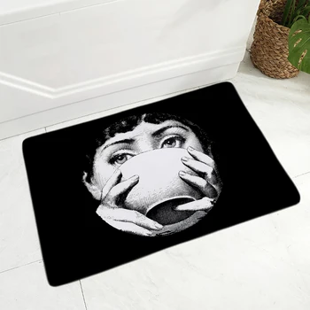 

European style Beauty Face Doormat for Hallway Decor Cartoon Skull Flower Floor Door Mat Non-Slip Super Soft Flannel Rug 40x60cm
