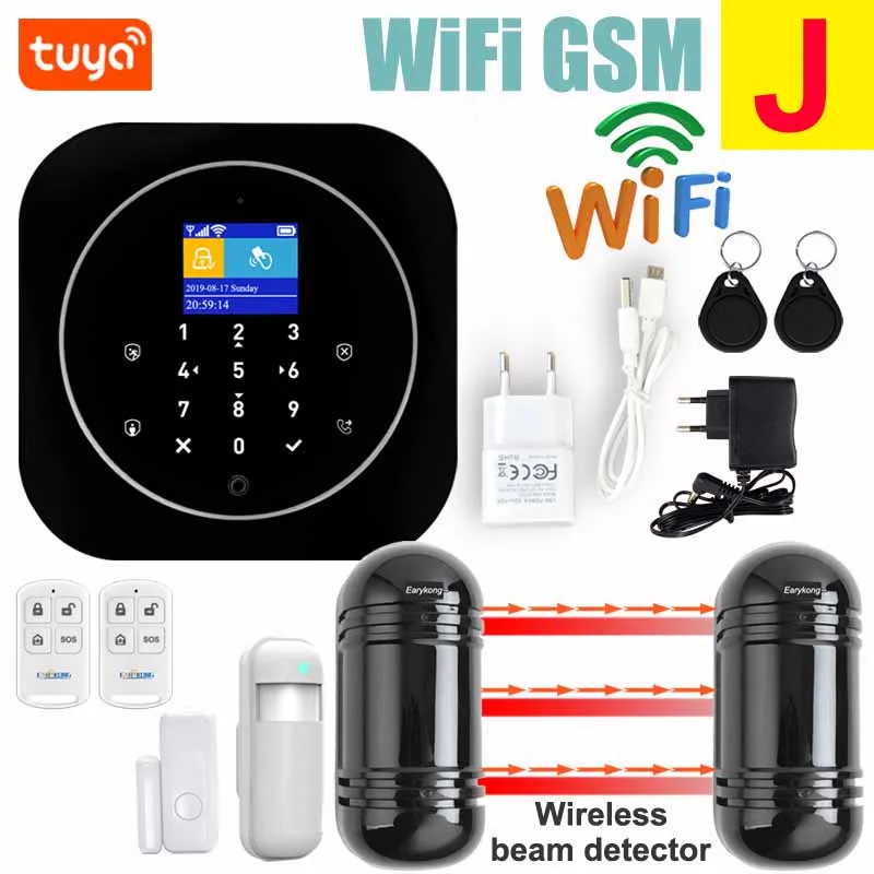 J Wifi GSM система домашней сигнализации IOS Android Tuya приложение RFID lcd сенсорная клавиатура 433 МГц беспроводной датчик комплект сигнализации 11 языков для переключения - Цвет: J