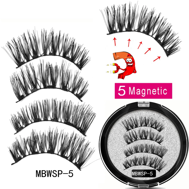MB 5 Magnetic eyelashes Eye Shadow with handmade 3D/6D faux cils magnetique False magnet Mink lashes+ tweezers+Eye Shadow - Цвет: MBWSP-5