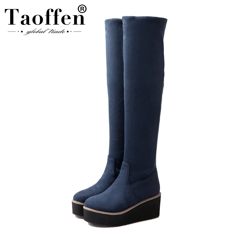 

TAOFFEN Women High Heels Thick Bottom Over The Knee Boots Sexy Wedges Platform Daily Office Shoes Woman Long Botas Size 32-43