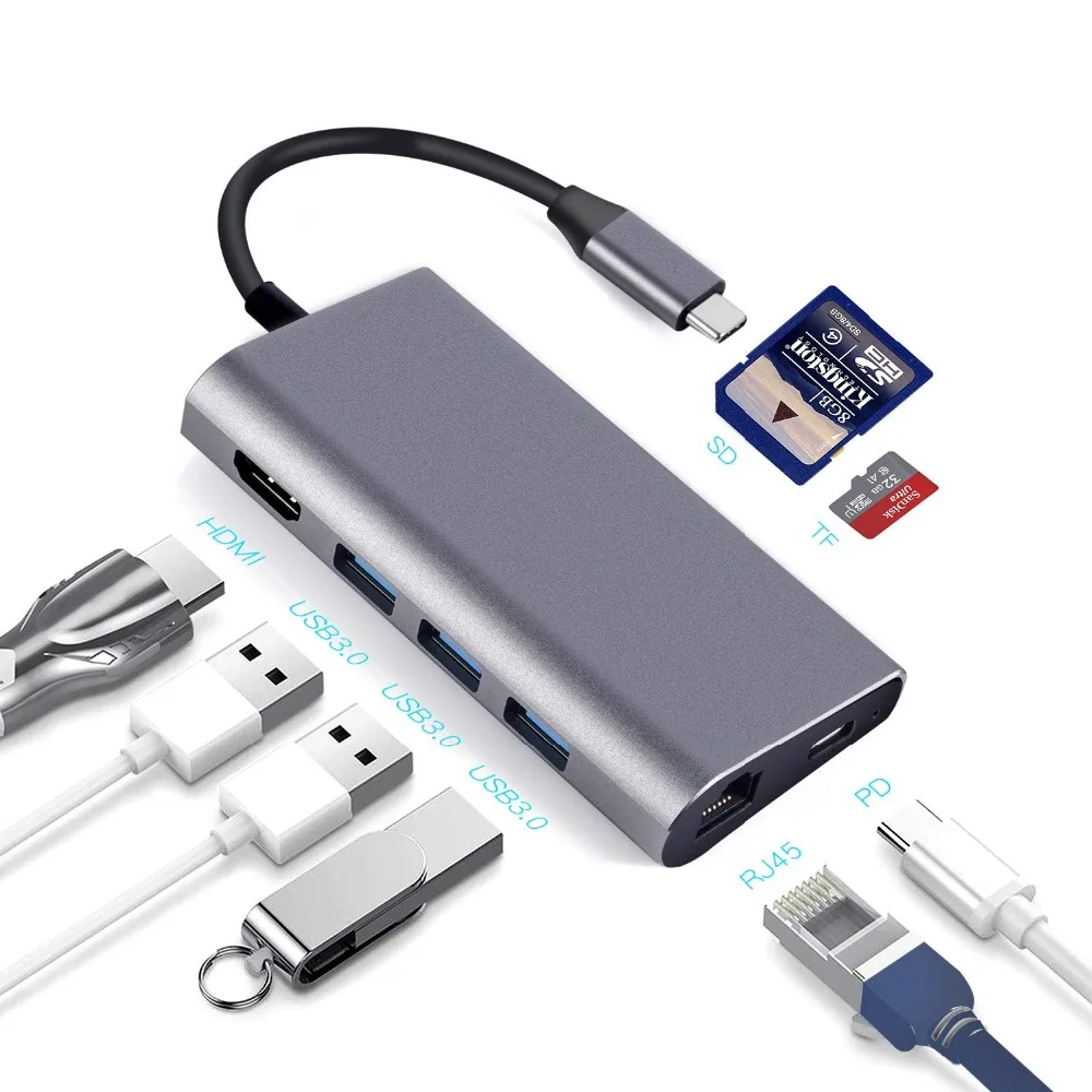 USB C HUB USB-C Type-c to Multi 3.0 HDMI-compatible 4k RJ45 Power Adapter Type HAB Splitter For Macbook Pro Air | Электроника