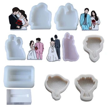 

8Pcs Wedding Photos Gypsum Line Drawing Mold Bride and Groom Resin Casting Mold Home Decor Art Crafts Tools Color Random