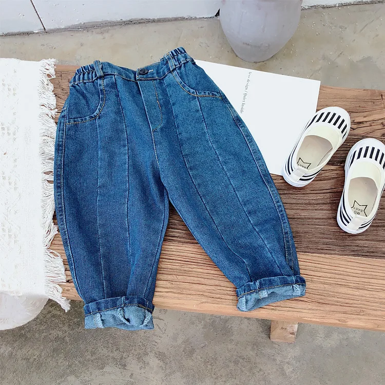 Childrenswear 19 Spring New Style Korean-style Men And Women Children Versatile Cowboy Baggy Pants Loose Casual Big Pp Pants