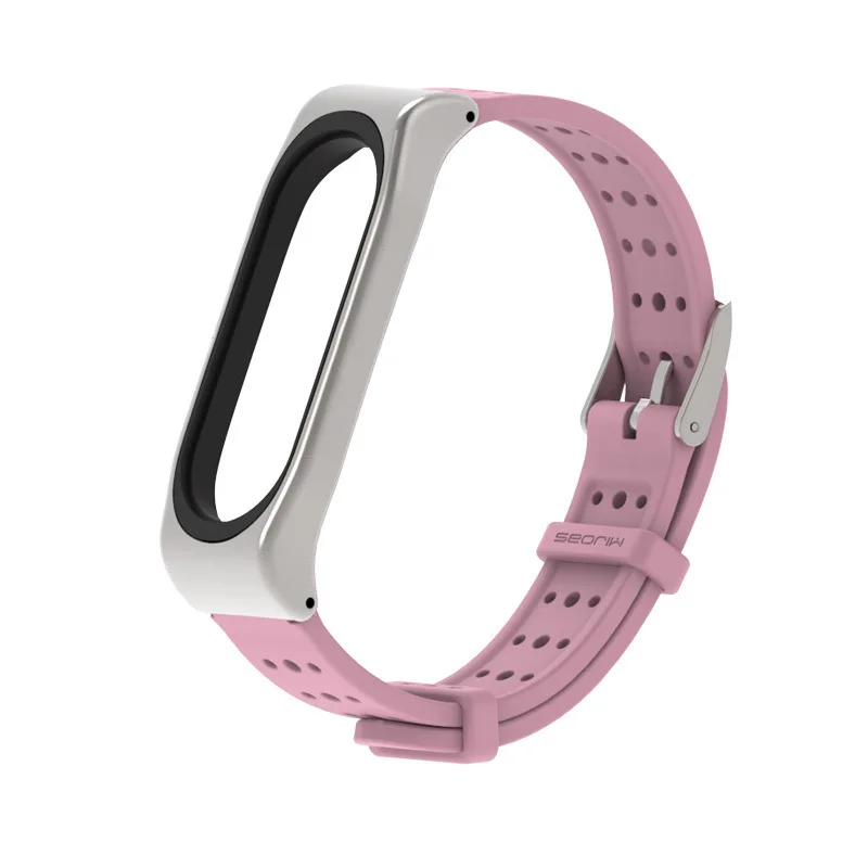 Замена для Xiaomi Mi Band 3/4 универсальный силиконовый ремешок с полностью пропускающая воздух металлическая корпус часов ремень 1sh
