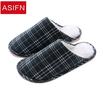 

ASIFN Men Slippers with Fur Winter Indoor Home Furry Ladies Household Wood Floor Warm Couple Non-slip Soft Bottom Cotton Shoes