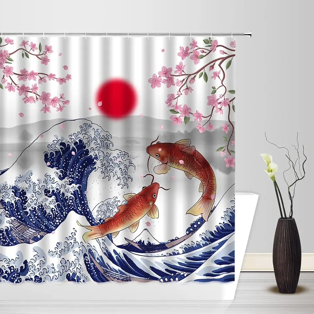 Japanese Great Waves Shower Curtain Red Koi Fish Japan Waves Under Starry  Sky Anime Aesthetic Oil Painting Fabric Bath Curtain - Shower Curtains -  AliExpress