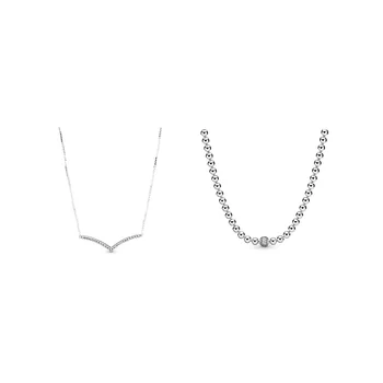 

925 Sterling Silver Round Ball Shape Diy Crystal Pendant Necklace For Women Wedding Party Jewelry Size 45cm