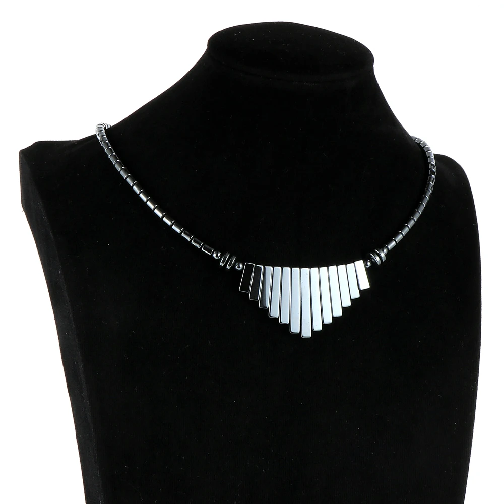 Women Hematite Tassel Sector Pendant Necklace Geometric Natural Stone Necklaces Choker Clavicle Chain Party Fashion Jewelry 45cm