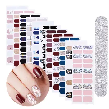 

12 Pcs Nail Art Stickers Full Cover Nail Wraps Nails Adhesive Transfer Decals Decorations With Professional Nail Files Tool