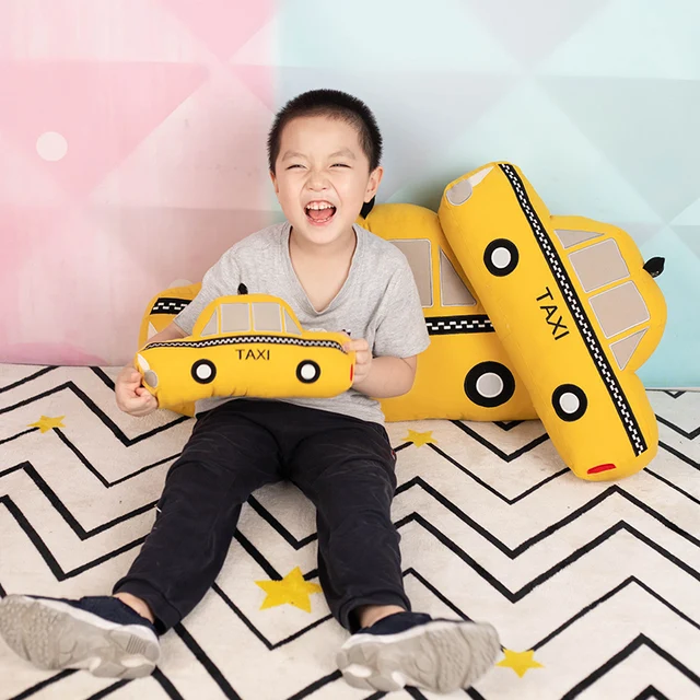 Nice New 1pc 30cm/50cm/70cm Large Size Simulation Taxi Plush Toys Kids Sleeping Back Cushion Soft Car Stuffed Pillow Dolls Gift 2