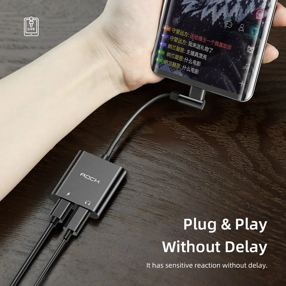 ROCK Dual type-C аудио кабель адаптер type C разъем для наушников аудио сплиттер USB-C 60 Вт PD Быстрый зарядный кабель для huawei Xiaomi