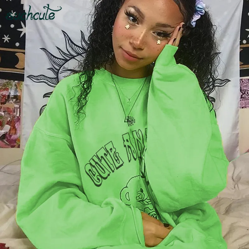 SUCHCUTE Green женские толстовки с буквенным принтом повседневные Hey комбинезоны Фрида готические Топы Kpop осень уличная одежда женские толстовки