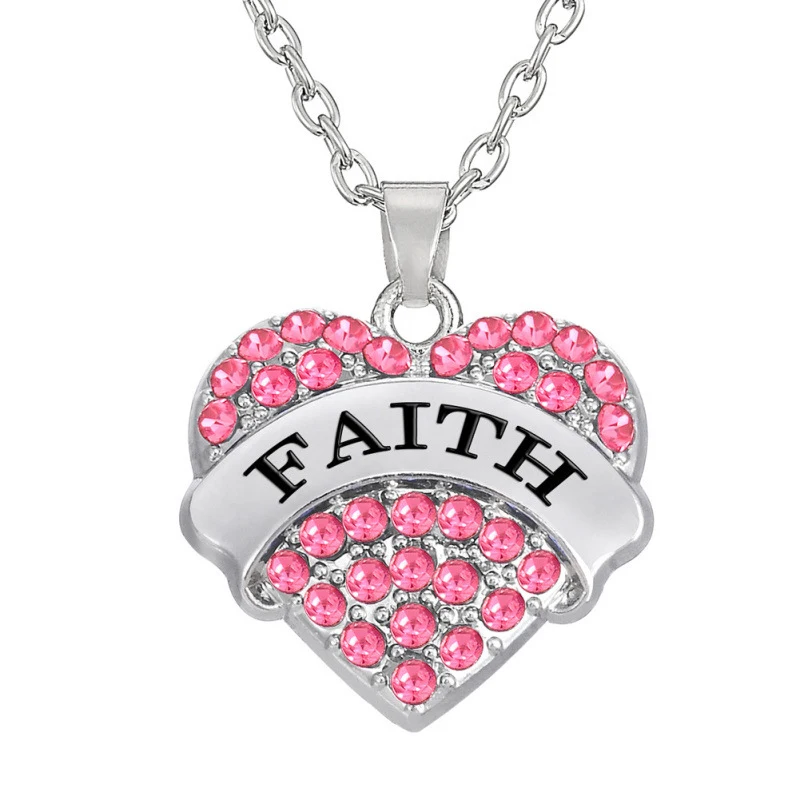 Pink Faith Бесплатный Вентилятор вера надеюсь Подвеска для лучших друзей сердце ожерелье Мода Кристалл учителя кулон для медсестры ожерелье ювелирные изделия подарок Bijoux Femme - Окраска металла: Pink Faith