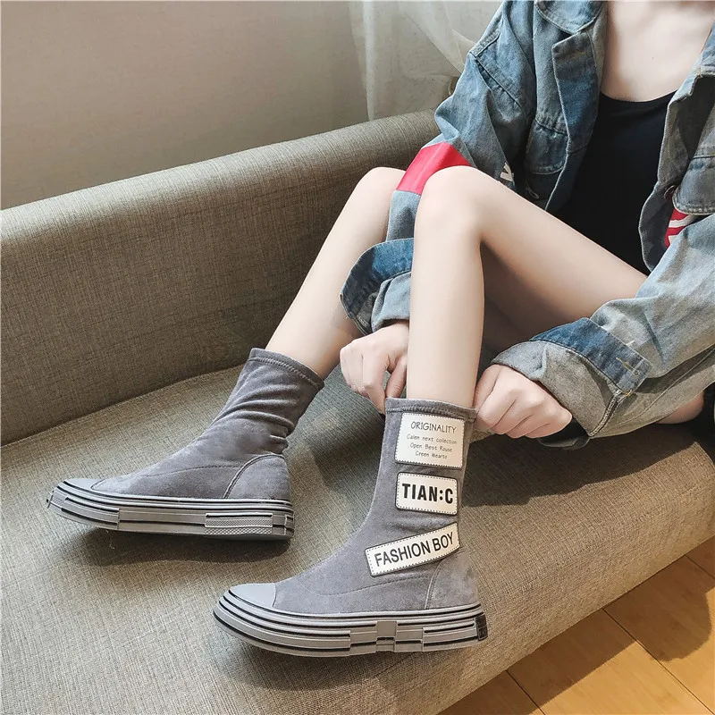 

Retro Roam Shoes Candy-Colored Front Zipper Thick Bottomed Lettered Autumn Martin Boots Motorcycle Boots Middle Boots WOMEN'S Ca