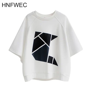 

Women White Printed Mixed Color Oversized T-shirt New Round Neck Short Sleeve Fashion Tide Spring Summer 2020 T549