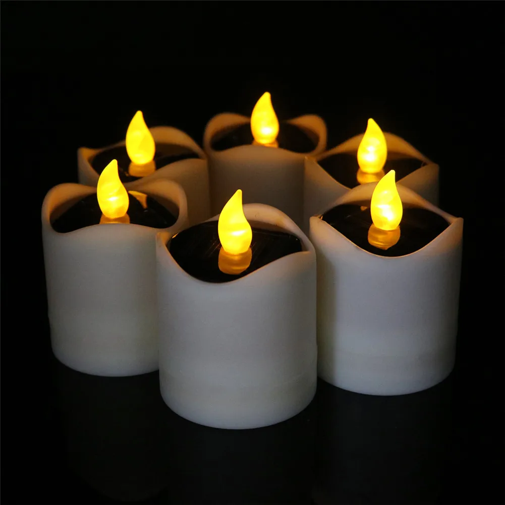 

6 Pcs/Set Waterproof Electric Candle Simulation Flameless Solar Powered LED Candle Light --M25