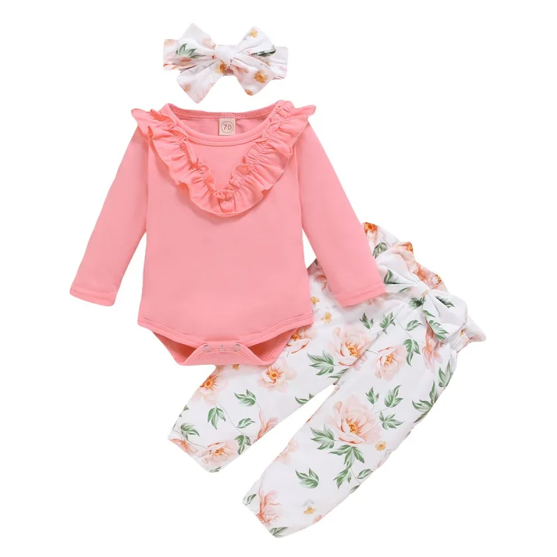 

Newborn Baby Girl Clothing Set Long Sleeve Romper Top Floral Trousers Pants Headband 3PCS Suit Outfits Clothes Costume0-18M