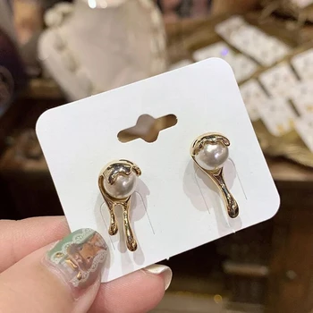 

New Trendy Simple Asymmetry Metal Stud Earrings Simulated Pearl Earrings For Women Exquisite Gift Fine Jewelry Brincos