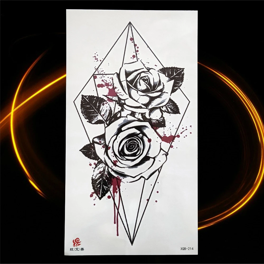 Sexy Rose Flower Fake Temporary Tattoo For Women Geometric Camellia Tattoos  Sticker Triangle Draw Arm Art Large Waterproof Tatoo - Temporary Tattoos -  AliExpress