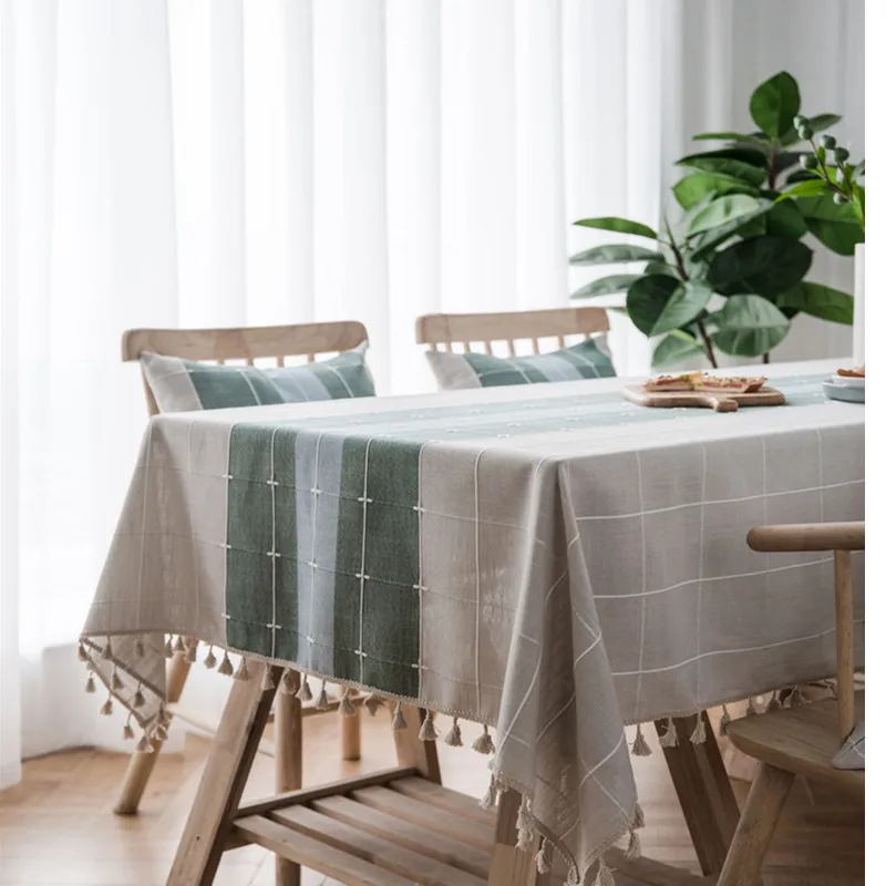 Simple Plaid Tablecloth Waterproof Color Tassel Table Cloth Cotton Table Cover Mantel Mesa Home Textiles Coffee Table Cloth