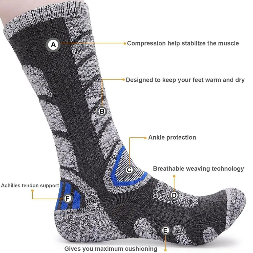 2 Pairs Men Women Ski Socks Warm Skiing Calf Socks High Performance Winter Sport for Skiing Snowboarding