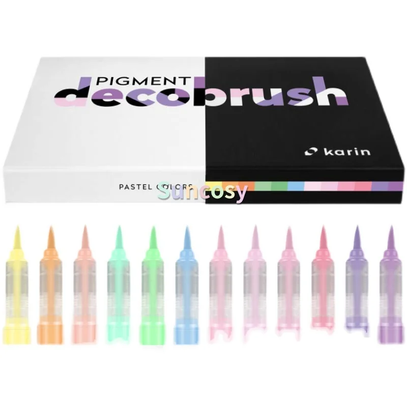 Karin Markers Pigment Decobrush,Pastel Colors Collection 12 Colors,Acrylic  Beautiful Pen,High Quality Nylon Nib,Elastic and Soft - AliExpress