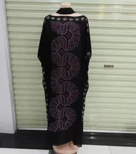 

New Style Dashiki African Women's Clothing Abaya Hot Drilling Loose Long Dress And Scarf Free Size Black B1736