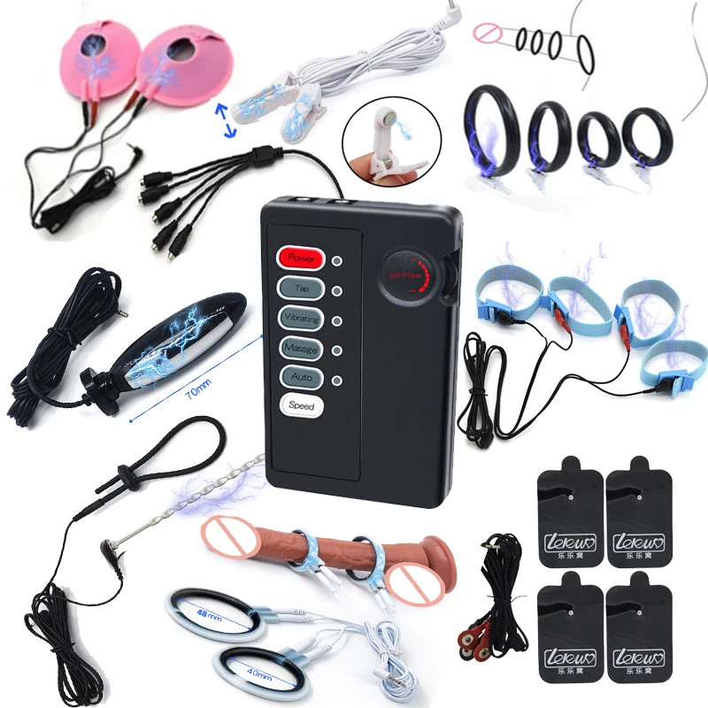 E-stim Power Box,Taser Electric shock Anal Butt Plug Penis Ring Urethra Plug Nipple Clips Vaginas For Men SM Medical Accessorry