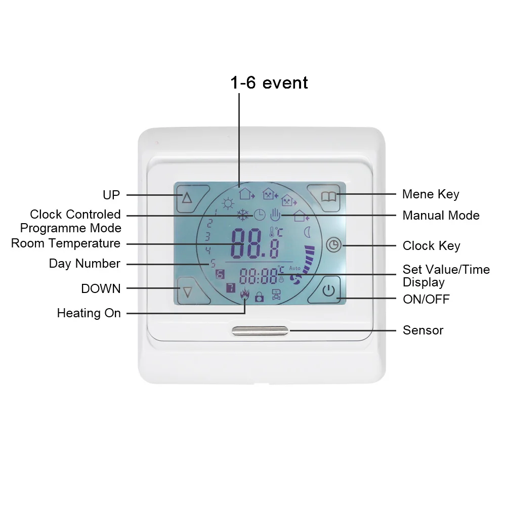 Weekly Programmable Digital LCD Floor Heating Thermostat 16A 3A AC 230V Temperature Regulator with Touch Screen LCD Backlight