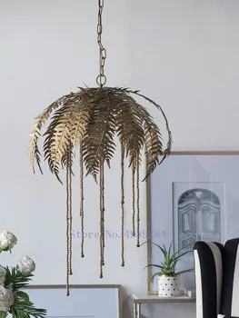 

Creative iron chandelier Simulated leaves metal Gold suspension Retro Palm tree light Modern home decoration accessories