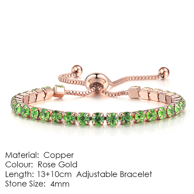 Luxury Adjustable Tennis Bracelets For Women Christmas Gift Rainbow Zircon Rose Gold Color Chain Jewelry Korean H056