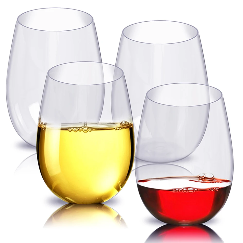 Pack of 4 Unbreakable Wine Glasses Reusable Shatterproof Plastic Cups Pukkr 