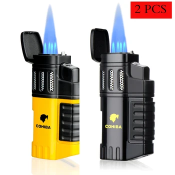 

2PCS Cigar Cigarette Tobacco Lighter 4 Torch Jet Flame Refillable With Punch Smoking Tool Accessories Portable Gift Box