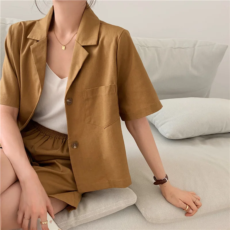 lounge sets for women Mozuleva Summer Women Suit 2 Pieces Sets Short Sleeve Lackets and Elastic Waist Shorts Sets Female Casual Cotton Lining Suits long skirt and top set