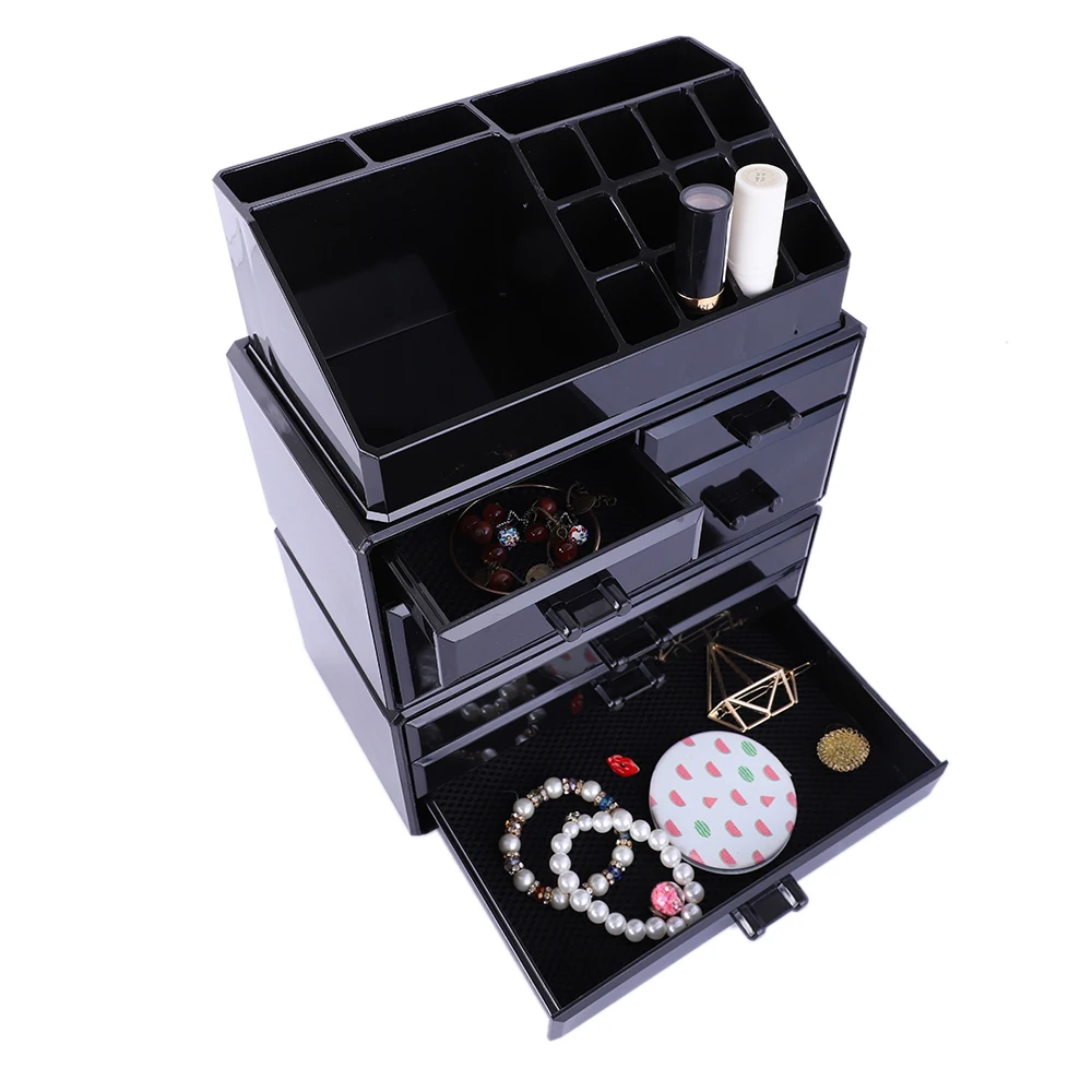 

Plastic Black cosmetic box For Cosmetic Collect with Mirrior Storage Rack 190812113