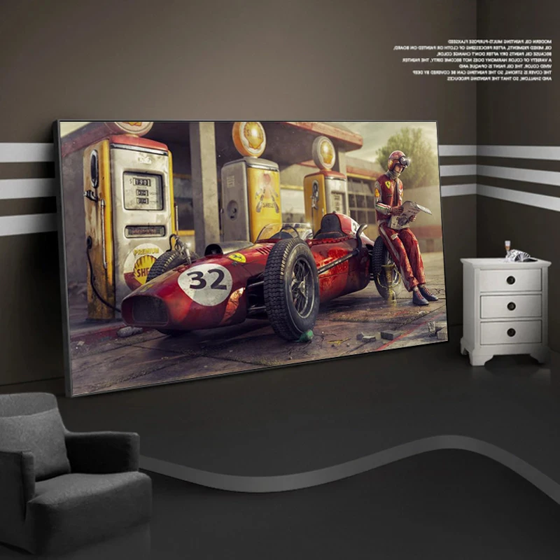 F1 Race Car Vintage Ferraris Car Poster  Classic Racing Artwork Wall Art Picture Print Canvas Painting For Home Living Room Decor