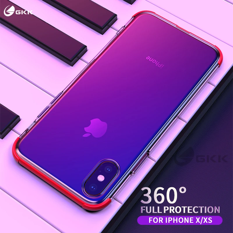 

GKK Original Case for Apple iPhone X XS Case 360 Built-in Screen Protector Back Transparent PC Soft Edge for iPhone X Xs Cover
