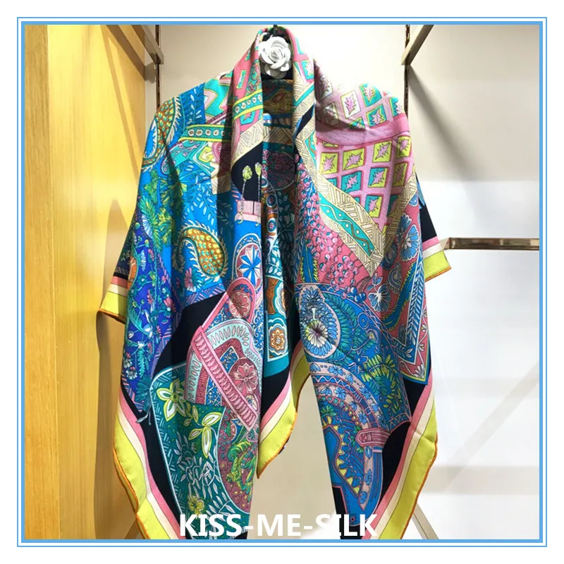 

KMS Classic Saddle Silk and Cashmere Velvet Big Square Scarf Shawl High Quality for Women 135*135CM/175G