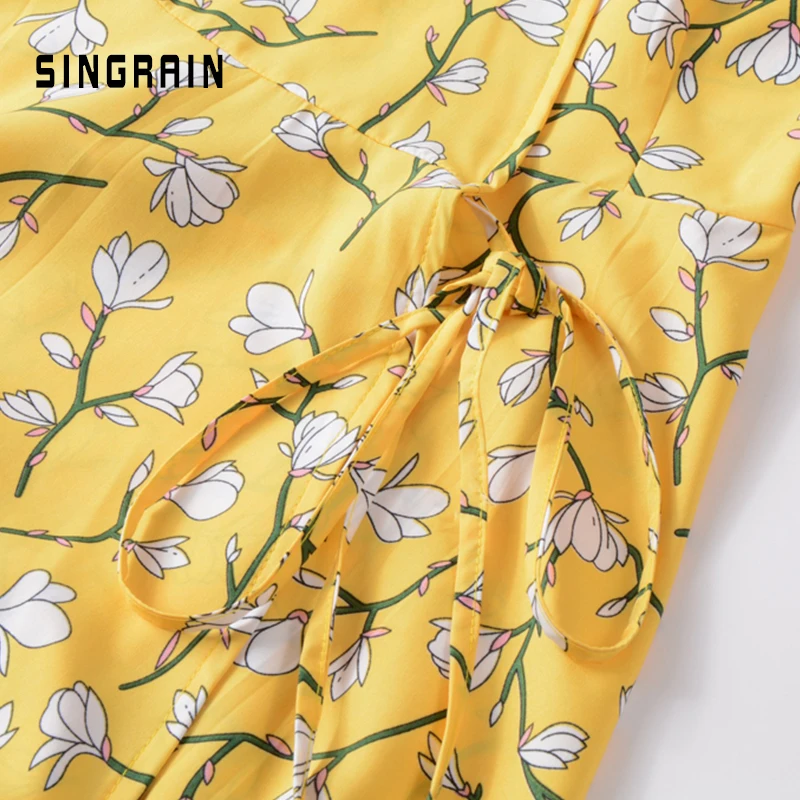 SINGRAIN женское шифоновое цветочным платье корейские платья богемное пляжное boho dress