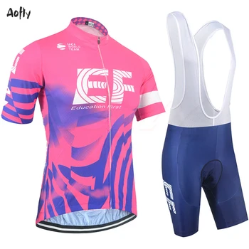 

Raph 2020 EF Pro Team Cycling clothing Dark blue Pink gradient summer Breathable Short Sleeve shirt Bike bib shorts Jersey set