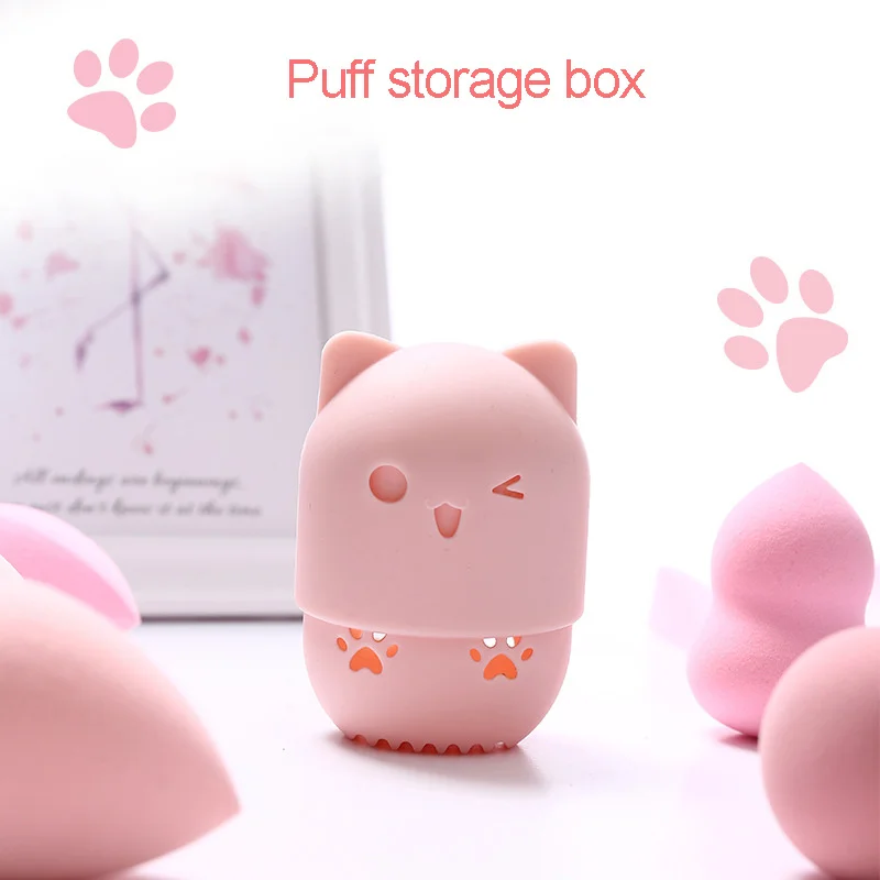 

Soft Silicone Cosmetic Storage Case Makeup 10 Colors Options New and High Quality Face Powder Puff Sponge Box Cat Puff Holder