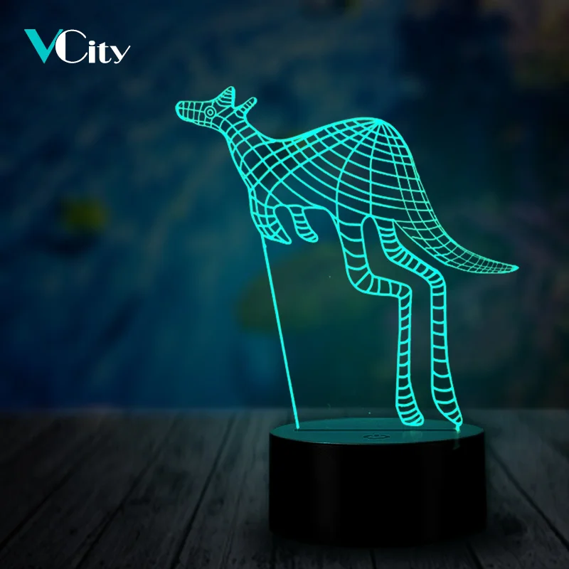 VCity 2019 новый кенгуру 3D светодиодный ночник Голограмма Иллюзия Настольная лампа