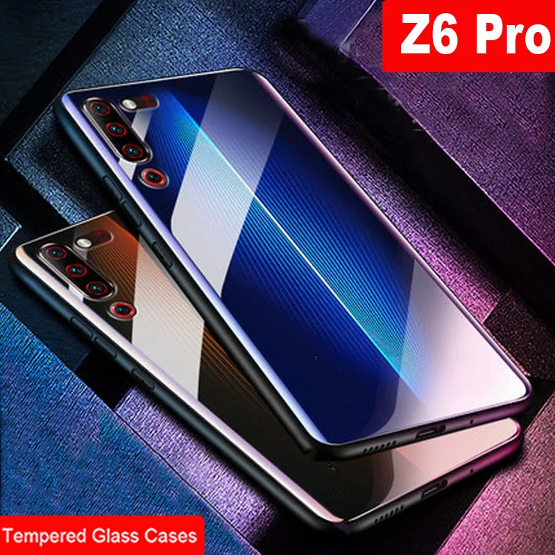 

Z6Pro Gradient Color Blue Tempered Glass Cases Back Cover For Lenovo Z6 Pro Shell Silicone Frame Case For Lenovo Z 6 Pro Funda