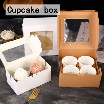 

5Pcs Kraft Paper Cupcake Packing Box with Window Cardboard Cake Muffin Cookies Candy Box Wedding Party Birthday Favors 4 Sizes